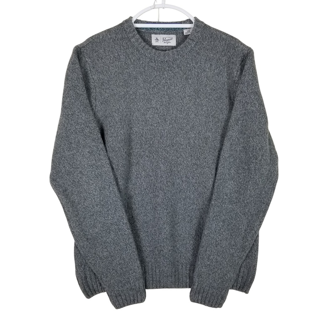 Original Penguin Sweater Men Large Gray Wool Blend Crew Neck Pullover OP4342